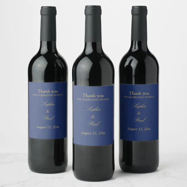 Navy Blue Golden Beige Wedding Wine Labels