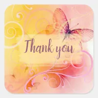 Elegant Pastel Butterflies and Swirls Thank You Square Sticker