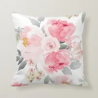 Wedding Bridal Shower Blush Pink Watercolor Floral Throw Pillow