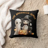 Cartoon Cute Witch Ghost Pumpkins Family Halloween Throw Pillow