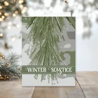 Icy Green Pine Branch Happy Winter Solstice  Card