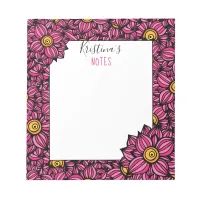 Cute Girly Pink Doodle Flowers Personalized Notepad