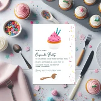 Pink Cupcake and Sprinkles Birthday Party Photo Invitation