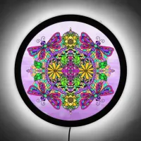 Dragonflies and Flowers Mandala  LED Sign