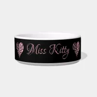 Personalized Pink Filigree Heart Ceramic Pet Bowl