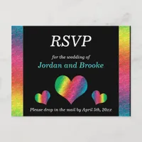 [Rainbow Crinkle Wedding] Hearts RSVP Card Black