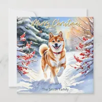 Shiba Inu Dog In Snow Merry Christmas Holiday Card