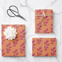 Bright Hot Pink & Orange Watercolor Botanical Wrapping Paper Sheets