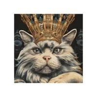 Grey Cat in a Crown Wood Wall Art