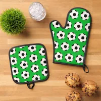 Soccer Player Cartoon Football Patterned Oven Mitt & Pot Holder Set