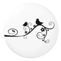 Black and White Bird on Branch Whimsical Ceramic Knob