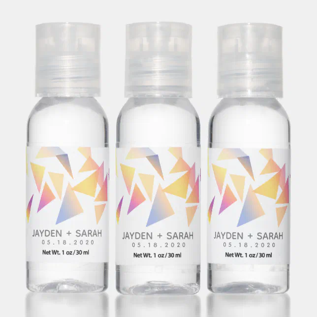 Pastel Triangle Confetti on White Wedding Hand Sanitizer