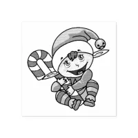 Cute Little Christmas Elf with Candy Cane Rubber Stamp