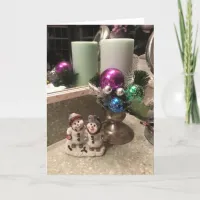 Pretty Christmas Candle and Snowman Display Card