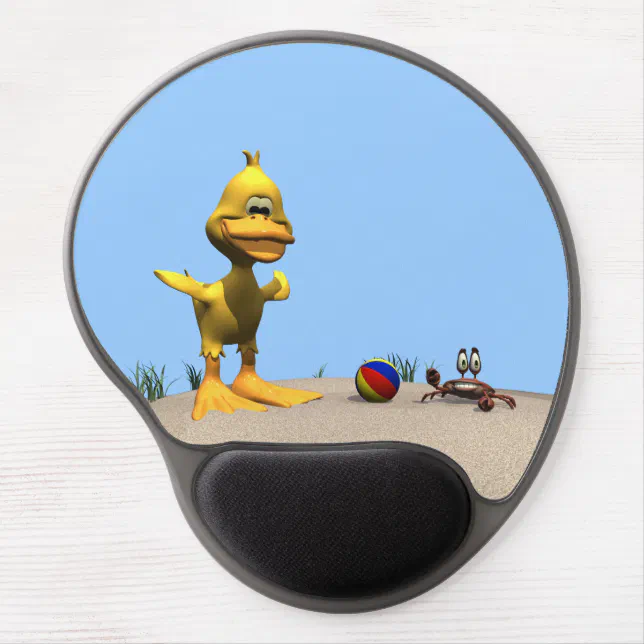Cute Cartoon Duck and Crab on Beach Gel Mouse Pad