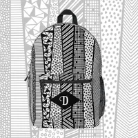 Modern pattern in black and white, Monogram  Printed Backpack