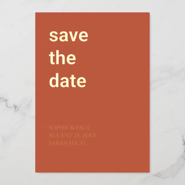 Simple Terracotta Save the Date Foil Invitation