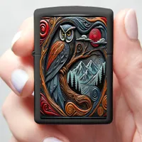 Colorful Owl Design With Mountains and Sunset Zippo Lighter