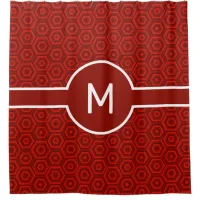 Red Hexagons with Central Monogram Geometric Shower Curtain