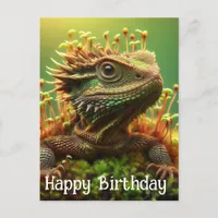 Sprouting Lizard in the Moss Garden Happy Birthday Postcard