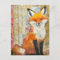 Adorable Red Fox Mixed Media Postcard