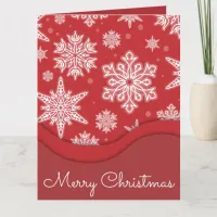 Christmas Festive White Winter Snowflakes On A Red Card