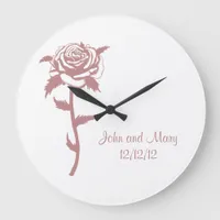 Pink Rose Anniversary or Wedding Date Customizable Large Clock