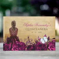 Vintage Princess Pink Butterfly Quincea&#241;era    Guest Book