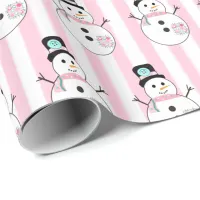 Pink  Snowman Holiday Christmas  Gift Wrap