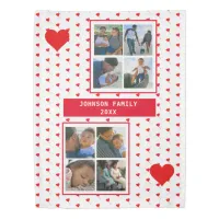 Photo Collage Personalized Family Name & Red Heart Duvet Cover