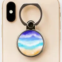 Digital Art Blue Ocean Waves and Sand  Phone Ring Stand