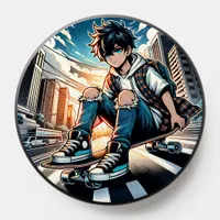 Pop Art Boy on Skateboard in City  PopSocket