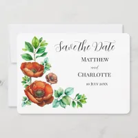 Sublime Watercolor Red Poppies in Vintage Style Save The Date