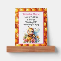 Cute Personalized Honey bee Themed Baby Birth Info Picture Ledge