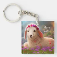 Cute easter lamb with flowers -   keychain