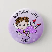 Pretty Purple Fairy Birthday Girl Button