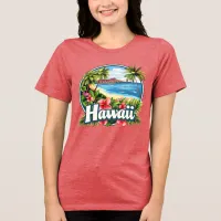 Hawaii Beach Tropical Flowers Mountains Travel Art Tri-Blend Shirt