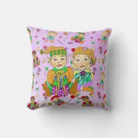 Festive  Elves and Christmas Candy Whimsical Throw Pillow