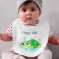 Personalized Cute Turtle Cartoon Name  Baby Bib