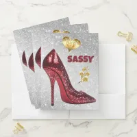 Red & Gold on silver High Heel Shoe | Pocket Folder