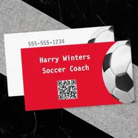 Minimal Soccer Ball Red QR Code Football Coach Business Card