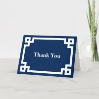 Dark Navy Blue and White Thick Greek Key Border Thank You Card