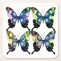 Aqua, Pink, and Yellow -  Elegant Butterflies Square Paper Coaster