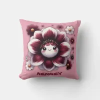 Cute Monogram Burgundy and White Flower on Pink | Throw Pillow