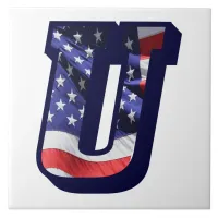 American Flag Letter "U" Large Photo Ceramic Tile