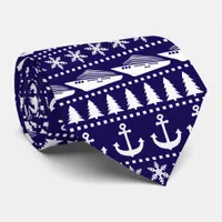 Christmas Cruise Ship Patterned Blue Neck Tie