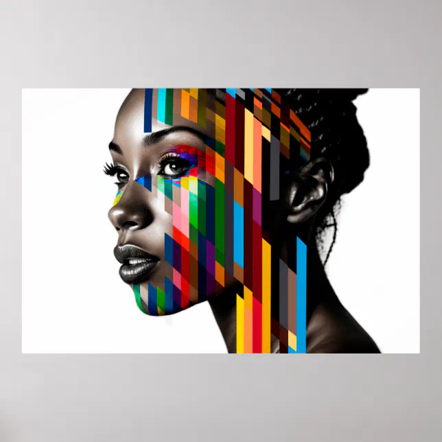 Black Woman Face Color Bars Portrait Poster