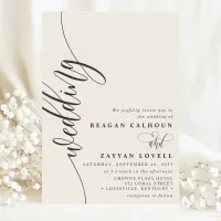 Ivory Cream Elegant Calligraphy Script Wedding Invitation