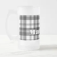 Simple Tartan Black and White Monogram Name | Frosted Glass Beer Mug