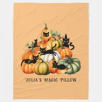 Witch Cat Jack O Lantern Halloween Magic Gifts Fleece Blanket